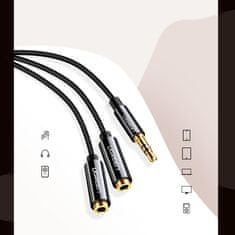 TKG Kábel: UGreen - Audio elosztó kábel, mikrofon és fejhallgató végekkel / jack (3.5mm) csatlakozó - fekete