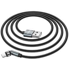 TKG Töltőkábel: HOCO - mágneses USB / MicroUSB kábel, 1,2m 2,4A fekete, elfordítható fejjel