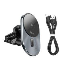 TKG Telefontartó: HOCO CA91 - MagSafe töltős, szellőzőrácsra rögzíthető fekete telefontartó + fekete Type-C (USB-C) töltő vezeték