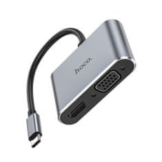 TKG Adapter: Hoco HB29- Type-C (USB-C) / HDMI + VGA HUB porttal, 15 cm kábel