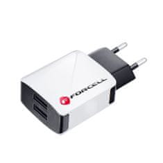 TKG Töltő: Forcell U21 - 2xUSB portos fehér hálózati töltőfej 2A + USB / Type-C (USB-C) kábel (1m)