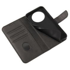 TKG Telefontok Honor Magic5 Pro 5G - Magnet fekete szilikon keretes könyvtok mágneses ráhajtófüllel