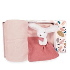 DouDou ET Compagnie Doudou Happy Rabbit ajándékkészlet sállal és rózsaszín varangyos székkel