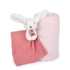 DouDou ET Compagnie Doudou Happy Rabbit ajándékkészlet sállal és rózsaszín varangyos székkel