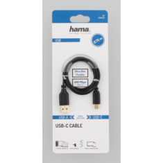 Hama USB-C 2.0 kábel A-C típus 0,75 m, Flexi-Slim, fekete