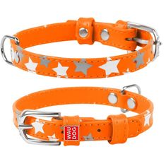 WAUDOG Lapos bőr nyakörv izzó narancssárga csillagokkal 27-36 cm, szélesség: 15 mm narancssárga