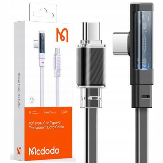 Mcdodo Mcdodo Nagy sebességű USB-C PD 65W 1.2M szög kábel fekete CA-3450