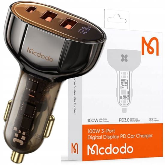 Mcdodo MCDODO AUTÓS TÖLTŐ USB/USB-C PD 100W LCD CC-2300