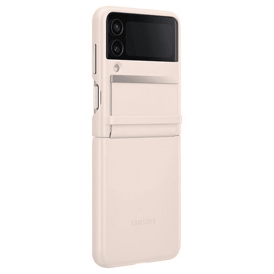 SAMSUNG Galaxy Z Flip4 SM-F721B, Műanyag hátlap védőtok, bőr hátlap, rózsaszín, gyári (RS126007)