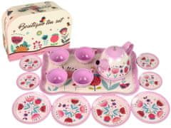 Lean-toys Tea és kávé készlet Tea Chest rózsaszín mintás tányérokban