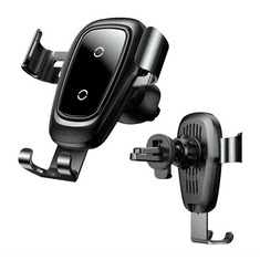 BASEUS Autós tartó, univerzális, szellőzőre rögzíthető, 360°-ban forgatható, 4 - 6.5&quot; készülékekhez, Qi vezeték nélküli töltővel, 10W, Metal, WXYL-BOA, fekete (RS78975)