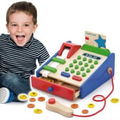 Viga Fából készült pénztárgép tartozékokkal Scanner Montessori játékok Viga Toys Montessori