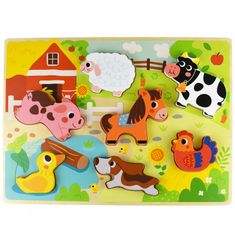 Tooky Toy Montessori fa puzzle állatok Farm Match formák