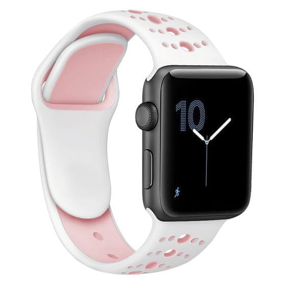 BStrap Silicone Sport szíj Apple Watch 42/44/45mm, White Pink