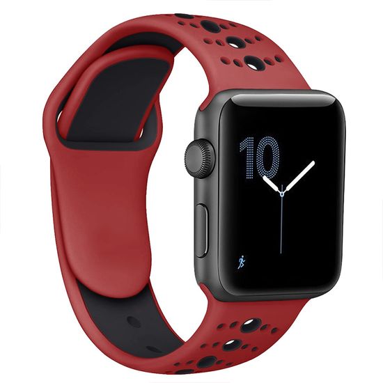 BStrap Silicone Sport szíj Apple Watch 42/44/45mm, Red Black