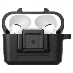 Spigen Bluetooth fülhallgató töltőtok tartó, műanyag, vezeték nélküli töltés támogatás, karabiner, Apple AirPods Pro kompatibilis, Lock Fit, fekete (RS128788)