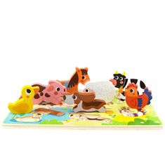 Tooky Toy Montessori fa puzzle állatok Farm Match formák