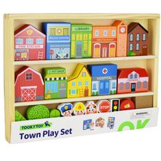 Tooky Toy fa épületek és figurák készlete City