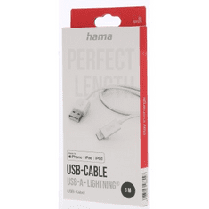 Hama MFi USB kábel Apple-hez, USB-A Lightning 1 m, fehér