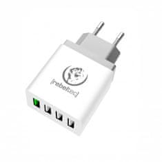 TKG Hálózati töltő:Rebeltec QC 3.0 - 4 USB porttal, hálózati gyors töltő, fehér, 3,4A