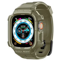 Spigen Apple Watch Ultra (49 mm), Szilikon védőkeret, ütésálló, szíjjal, Rugged Armor Pro, zöld (RS136188)