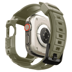 Spigen Apple Watch Ultra (49 mm), Szilikon védőkeret, ütésálló, szíjjal, Rugged Armor Pro, zöld (RS136188)