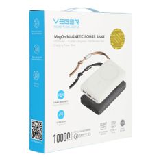 TKG Powerbank: Veger MagOn - fehér powerbank 10000mAh, MagSafe töltés, USB / Type-C / Lightning