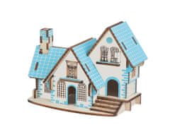 Woodcraft fa 3D puzzle kék ház
