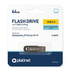 Platinet PMFMS64 USB flash meghajtó 64 GB USB A típus 2.0 Fekete, Ezüst (PMFMS64)