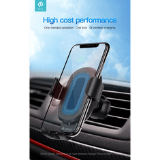 Devia szellőzőrácsba illeszthető vezeték nélküli autós töltő/tartó - 5V/2A - Devia Sensor Car Air Vent Wireless Charger Phone Holder - 10W - Qi szabványos