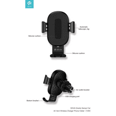 Devia szellőzőrácsba illeszthető vezeték nélküli autós töltő/tartó - 5V/2A - Sensor Car Air Vent Wireless Charger Phone Holder - 10W - Qi szabványos (ST329906)