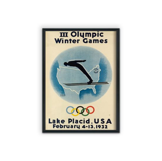 Vintage Posteria Fali poszter Téli olimpiai játékok tó Placid A1 - 59,4x84,1 cm