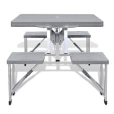 Vidaxl sszecsukható kemping asztal készlet 4 alumínium szék világos szürke 41457