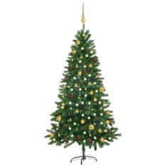 Vidaxl zöld megvilágított műkarácsonyfa gömb szettel 180 cm 3077555