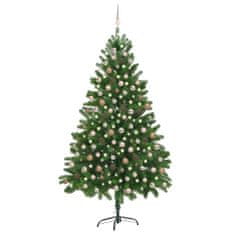 Vidaxl zöld megvilágított műkarácsonyfa gömb szettel 210 cm 3077642