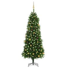 Vidaxl zöld megvilágított műkarácsonyfa gömb szettel 240 cm 3077557