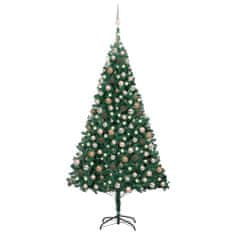 Vidaxl zöld PVC megvilágított műkarácsonyfa gömb szettel 210 cm 3077623