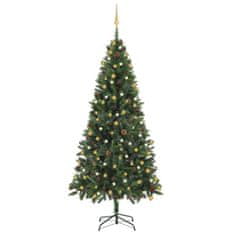 Vidaxl zöld megvilágított műkarácsonyfa gömb szettel 210 cm 3077798