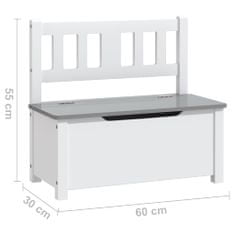 Vidaxl fehér-szürke MDF gyermek tárolópad 60 x 30 x 55 cm 10407