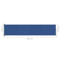 Vidaxl kék kihúzható oldalsó terasznapellenző 140 x 600 cm 317954