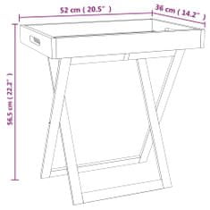 Vidaxl tömör diófa összecsukható tálcás asztal 52 x 36 x 56,5 cm 350349