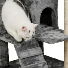 MUVU Szürke macskakaparó, 7 szintes, fekvőhellyel és házzal