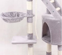 MUVU Szürke macskakaparó, 5 szintes, ágyazattal, toronyval