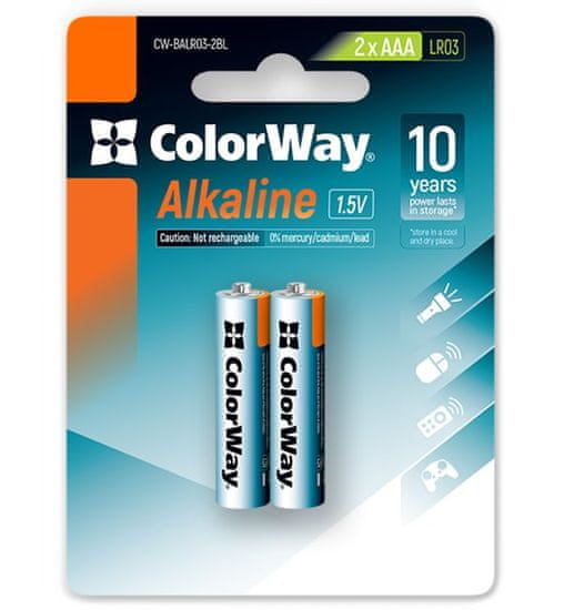 ColorWay Színes lúgos elemek AAA/ 1.5V/ 2db a csomagban/ Blister