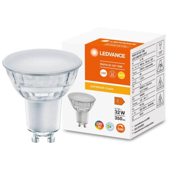LEDVANCE Dimmelhető LED izzó GU10 4,1W = 32W 350lm 2700K Meleg fehér 120° CRI90 Superior