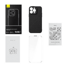 BASEUS Synthetic Fiber iPhone 14 Pro mágneses tok és üvegfólia fekete (ARQW000101) (ARQW000101)