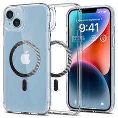 Spigen Apple iPhone 14 Plus, Műanyag hátlap védőtok + szilikon keret, Magsafe töltővel kompatibilis, karbon minta, Ultra Hybrid Mag, átlátszó/mintás (RS128827)