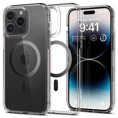 Spigen Apple iPhone 14 Pro Max, Műanyag hátlap védőtok + szilikon keret, Magsafe töltővel kompatibilis, karbon minta, Ultra Hybrid Mag, átlátszó/mintás (8809811863581)
