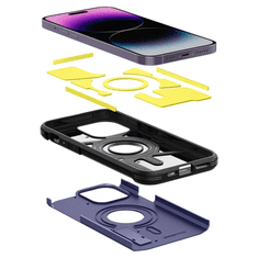 Apple iPhone 14 Pro Max, Szilikon tok + műanyag hátlap, Magsafe töltővel kompatibilis, kitámasztóval, Spigen Tough Armor Mag, lila