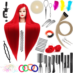 Enzo Ilsa edzőfej Red 90 cm, szintetikus haj + nyél, fodrász fésülködő fej, gyakorlófej